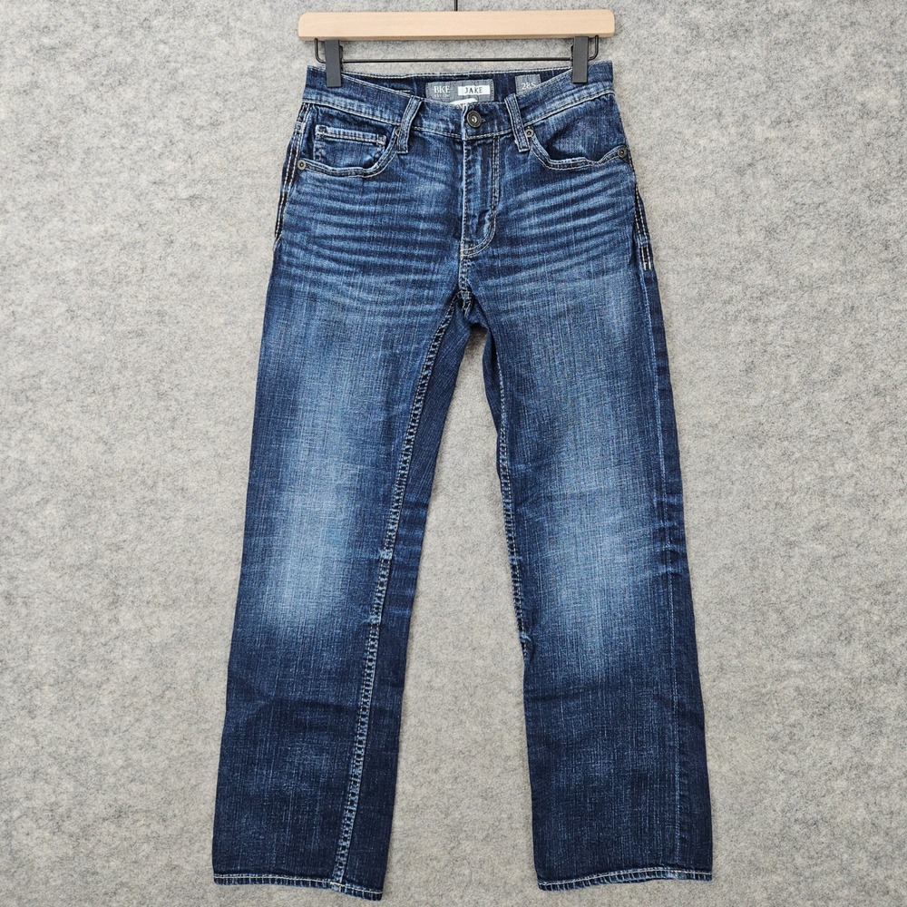 BKE Jake Jeans Men's Blue 28S Bootleg Stretch Faded Contrast Stitching Western